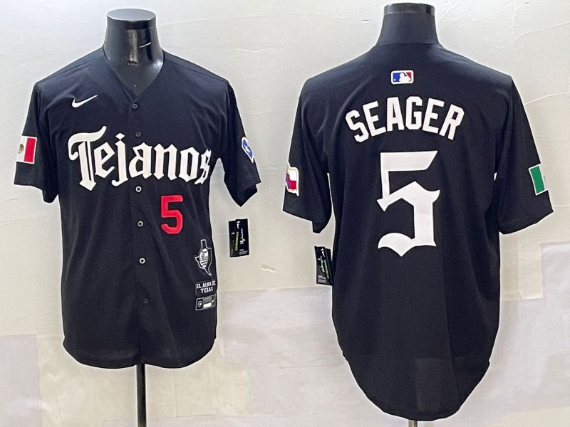 Men Texas Rangers #5 Seager Black Five generations Joint Name 2025 Nike MLB Jersey style 2